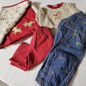 Gymboree Pony Ranch Used 6-12 month Lot. Blanket Overalls Bodysuit Pants Set.